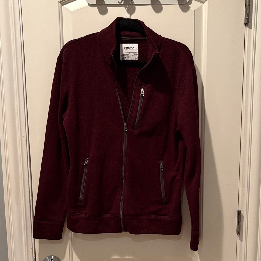 Sonoma Men's Zip-Up Sweater Jacket in Burgundy